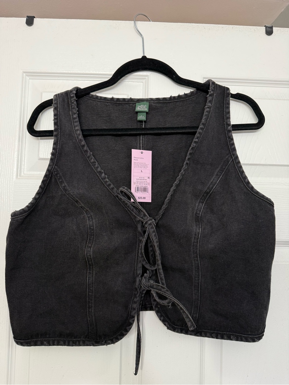 Black Tie-Front Denim Vest